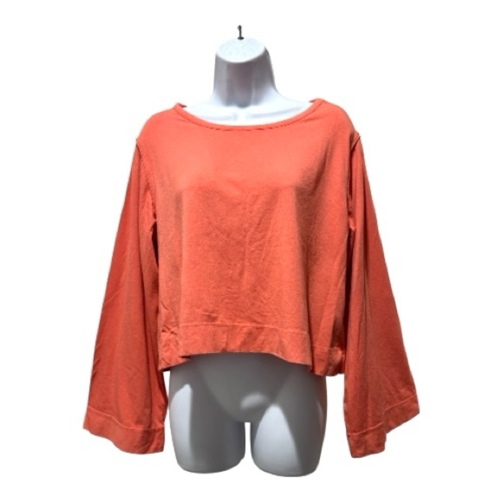 Anthropologie S Coral Cropped Bell Sleeve Knit Top Boho